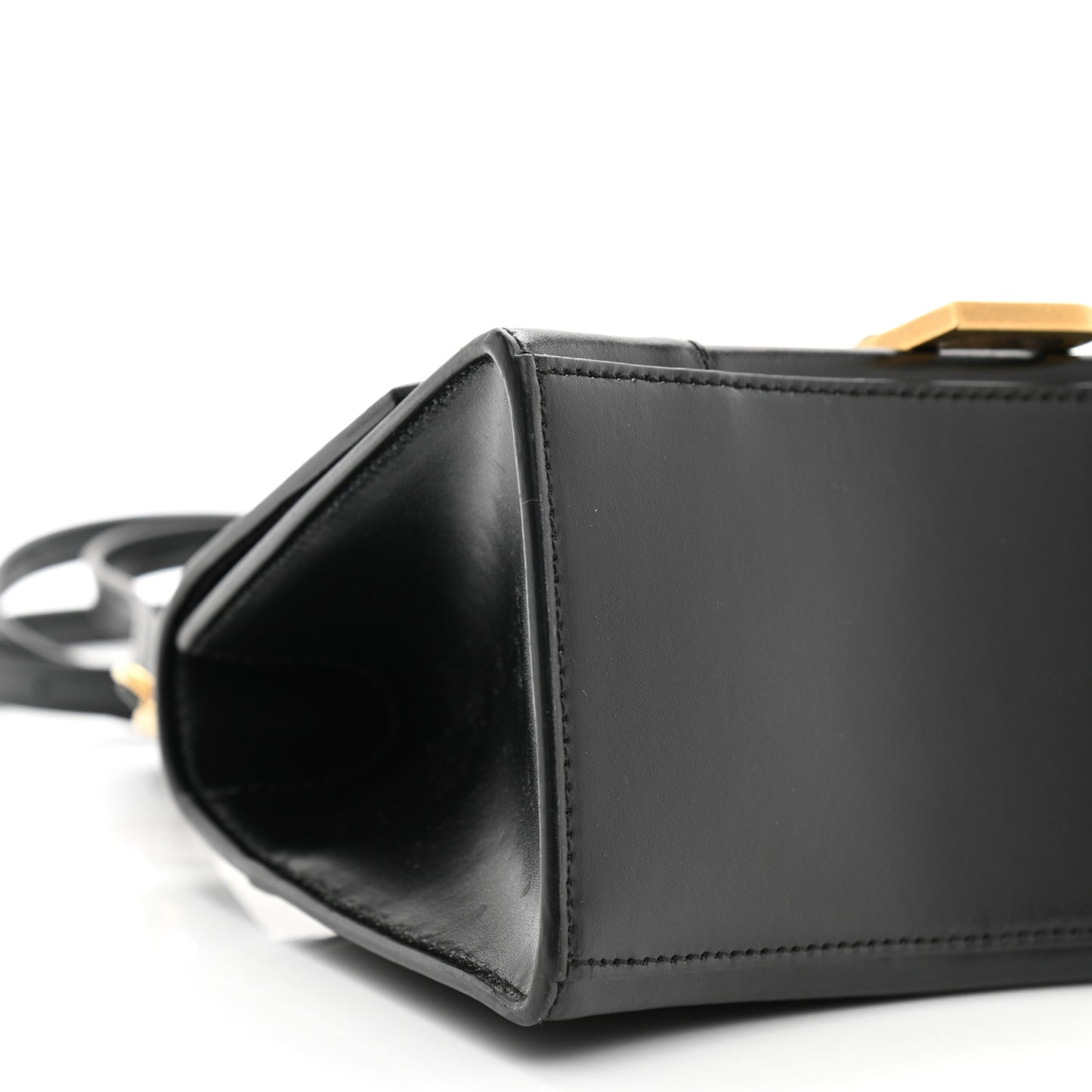 Shiny Box Calfskin Small Hourglass Top Handle Bag Black