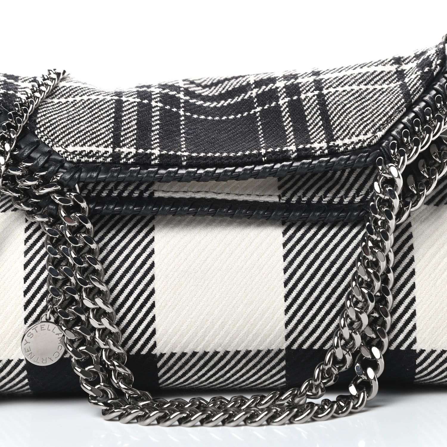 Stella McCartney Wool Plaid Mini Falabella Fold Over Tote Black White 8 of 10