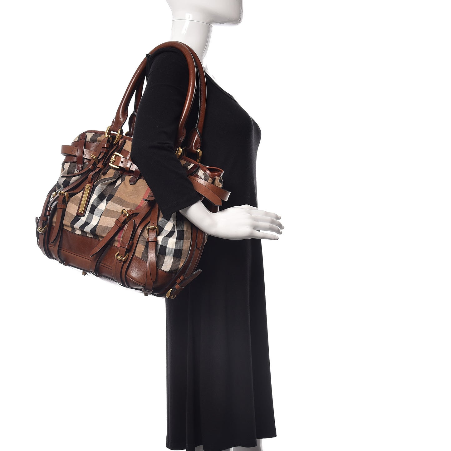 House Check Bridle Calfskin Rowan Tote Dark Tan