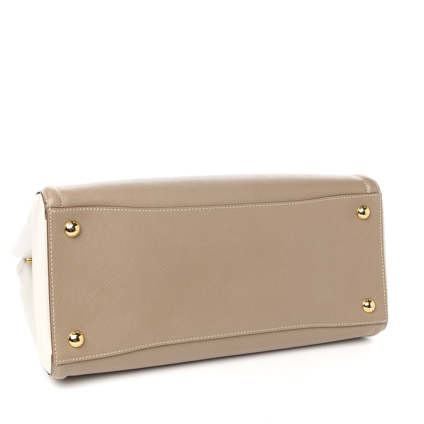 Saffiano Lux Medium Bi-Color Tote Visone Talco