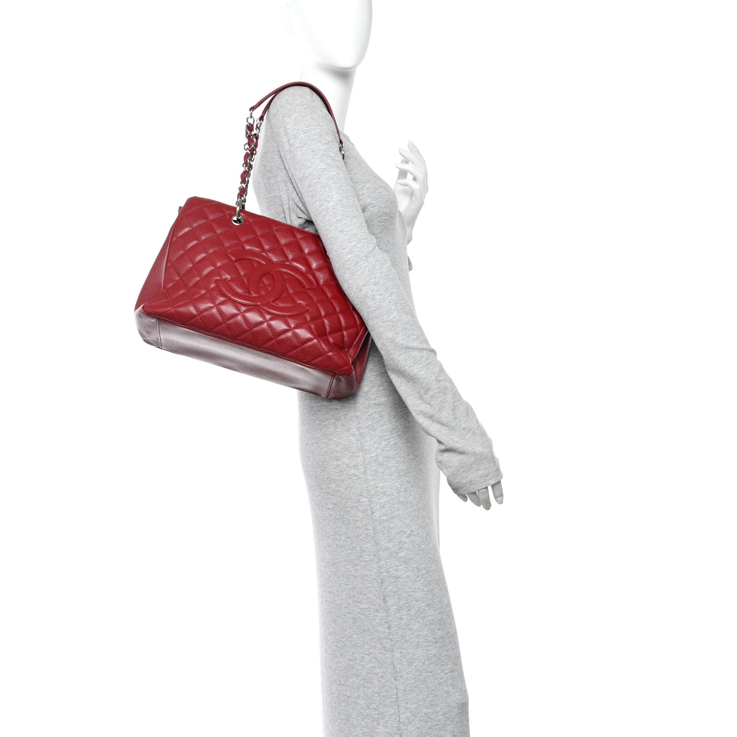 Chanel Caviar Quilted Grand Shopping Tote GST Red 2 of 12