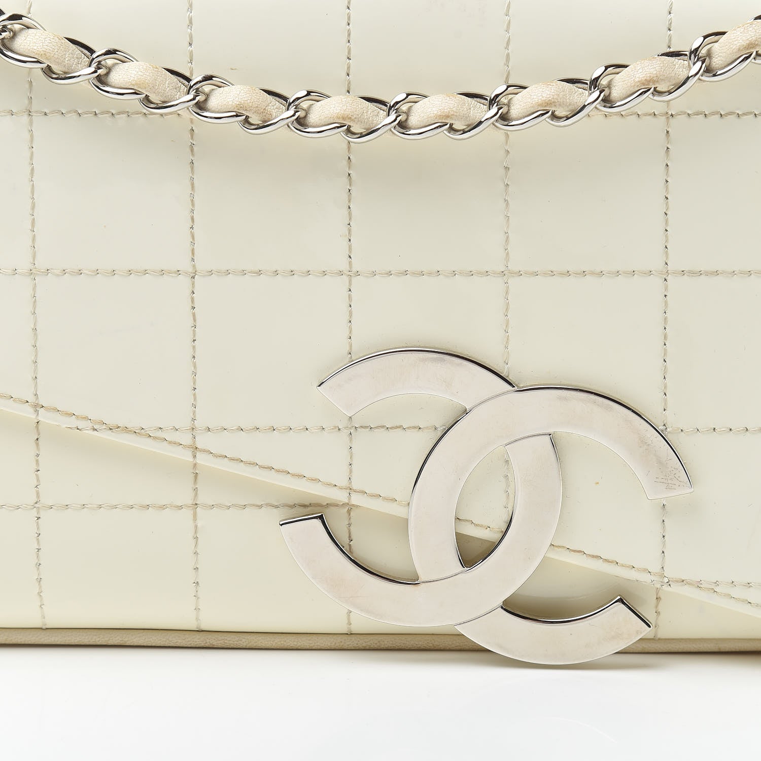 Chanel Patent Square Stitched CC Flap Clutch White 8 of 21