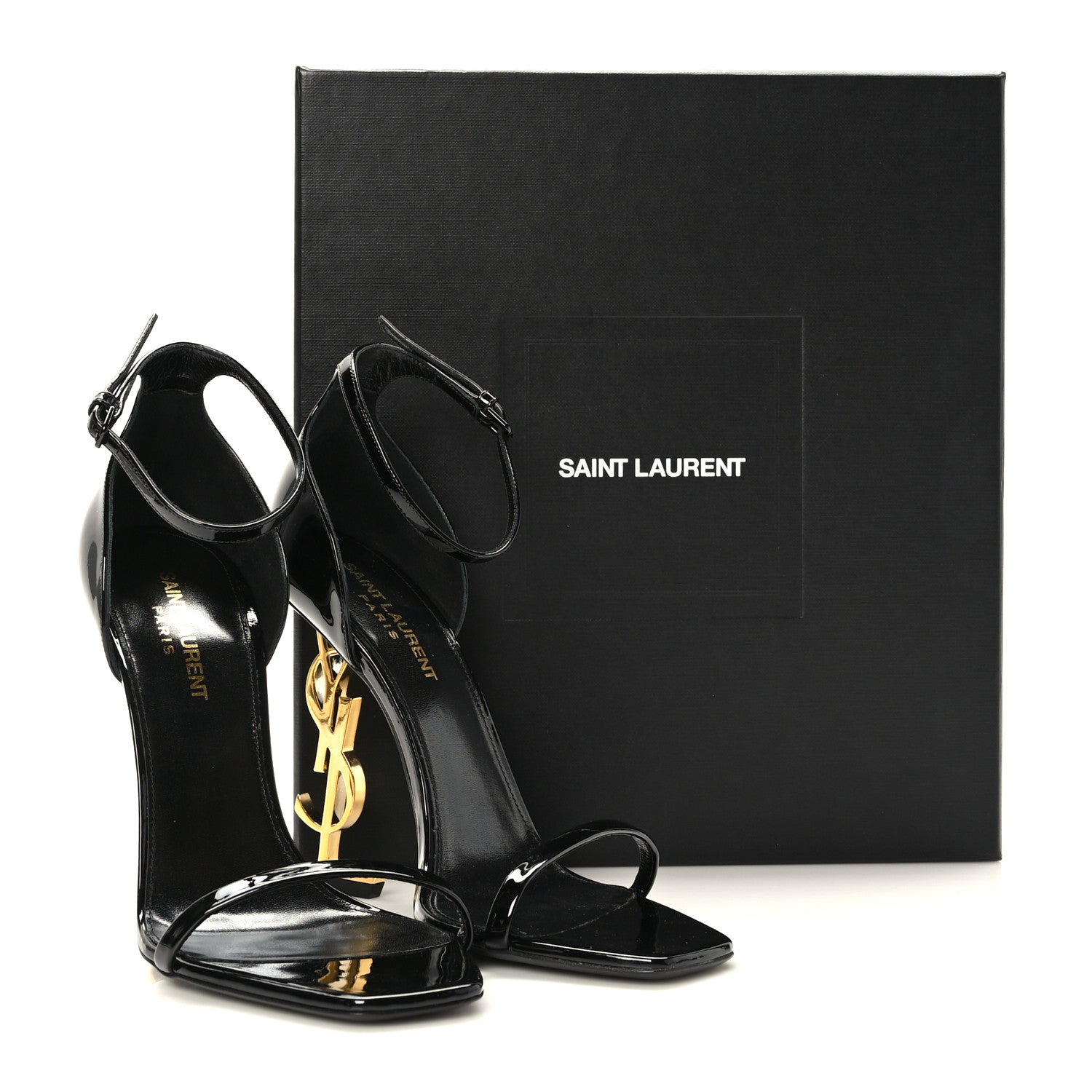 Saint Laurent Patent Calfskin Opyum 110 Sandals 39 Black Gold 8 of 8