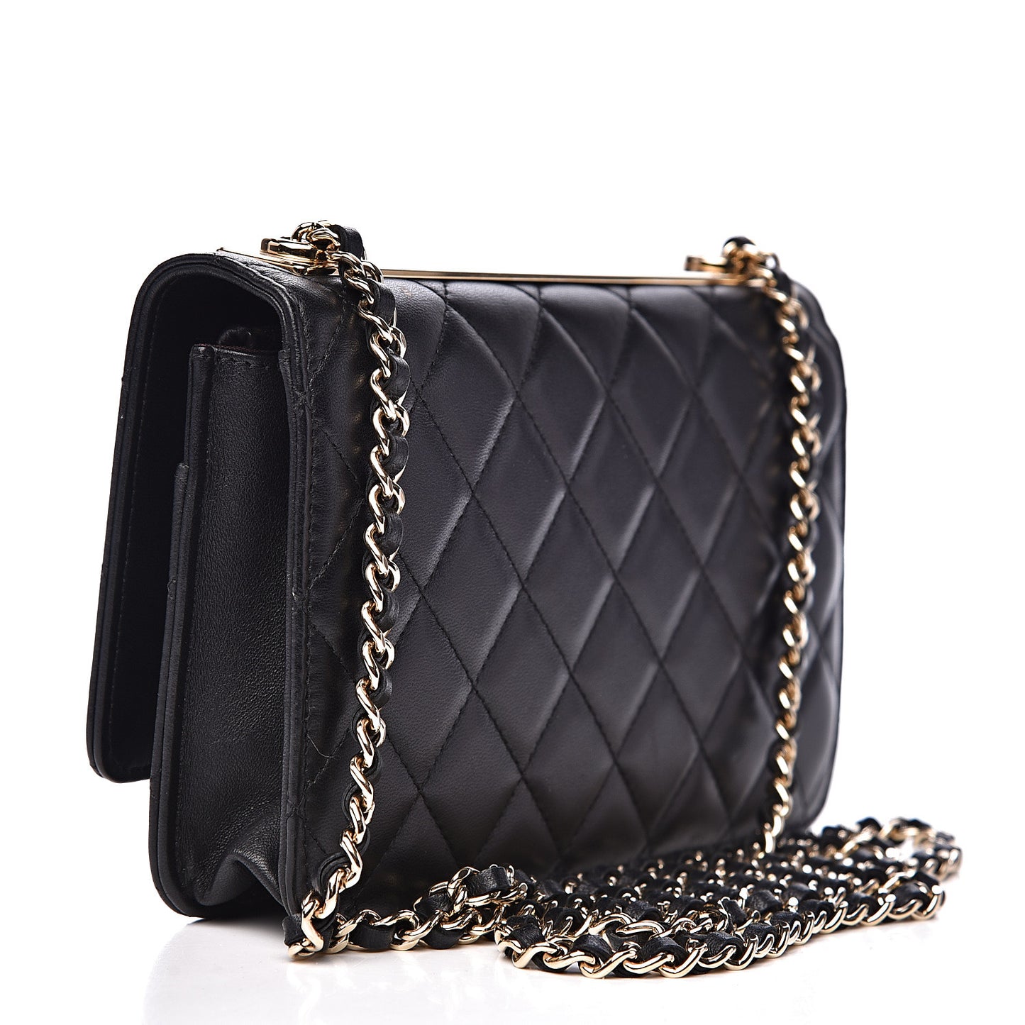 Lambskin Quilted Trendy CC Wallet On Chain WOC Black