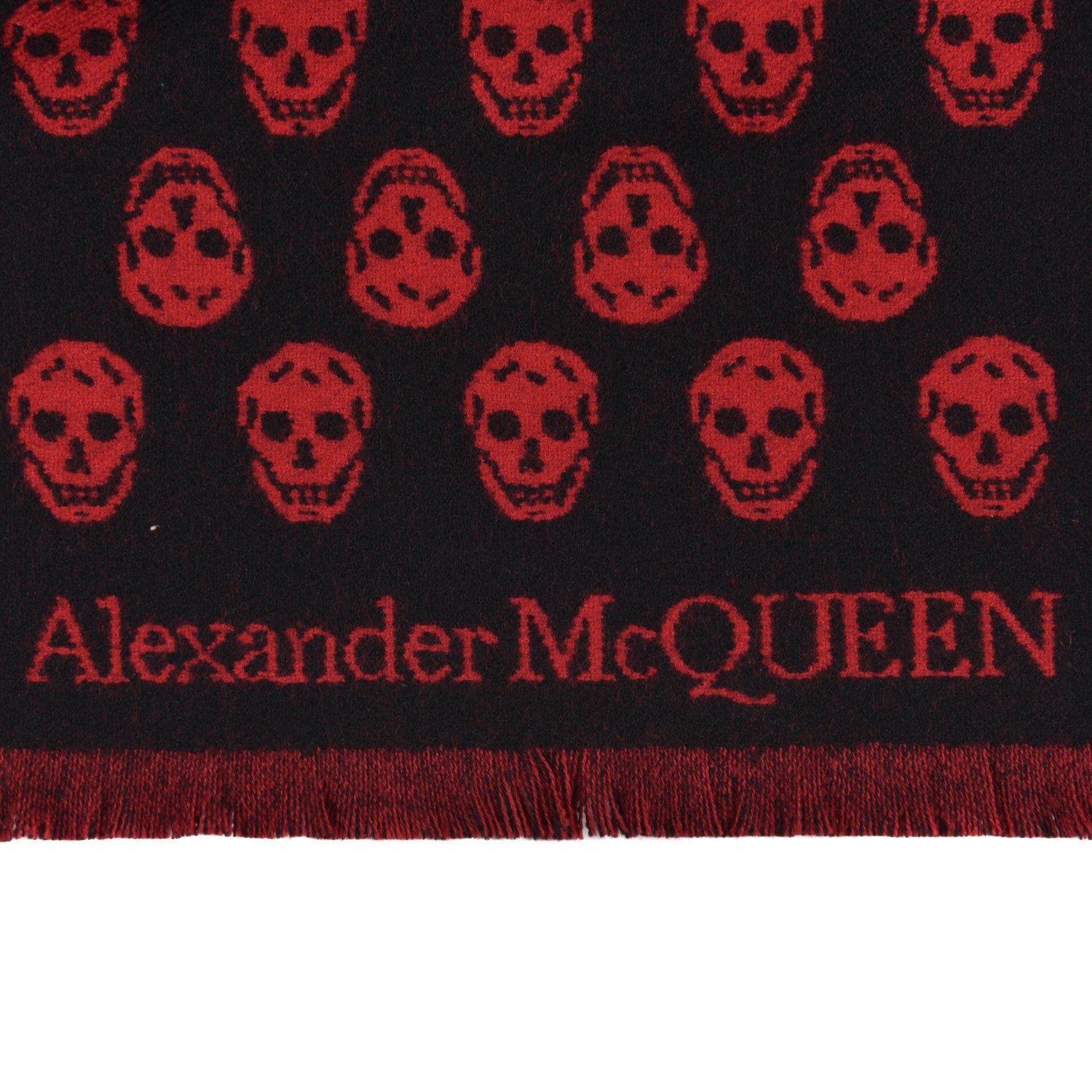 Alexander McQueen Wool Reversible Upside Down Skull Scarf Black Red 3 of 5