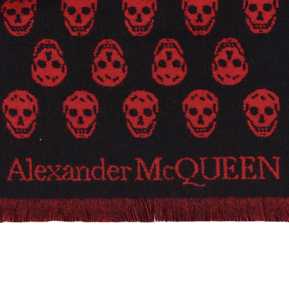 Alexander McQueen Wool Reversible Upside Down Skull Scarf Black Red 3 of 5