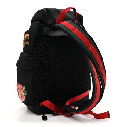 Gucci Techno Canvas Web L'Aveugle Par Amour Embroidered Double Buckle Backpack Black 3 of 10