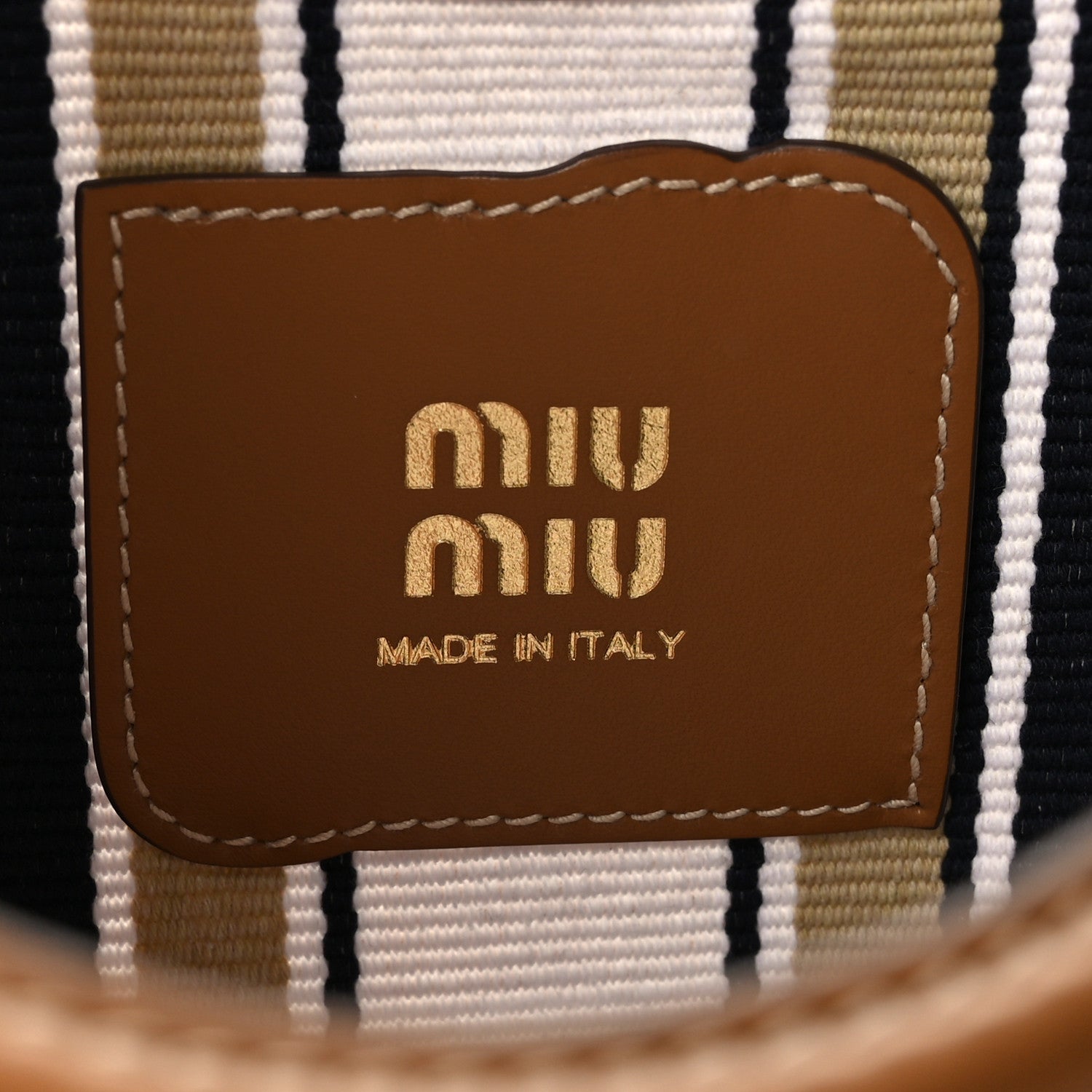 Miu Miu Cannete Canvas Striped Small Ivy Tote Blue Sabbia 7 of 9