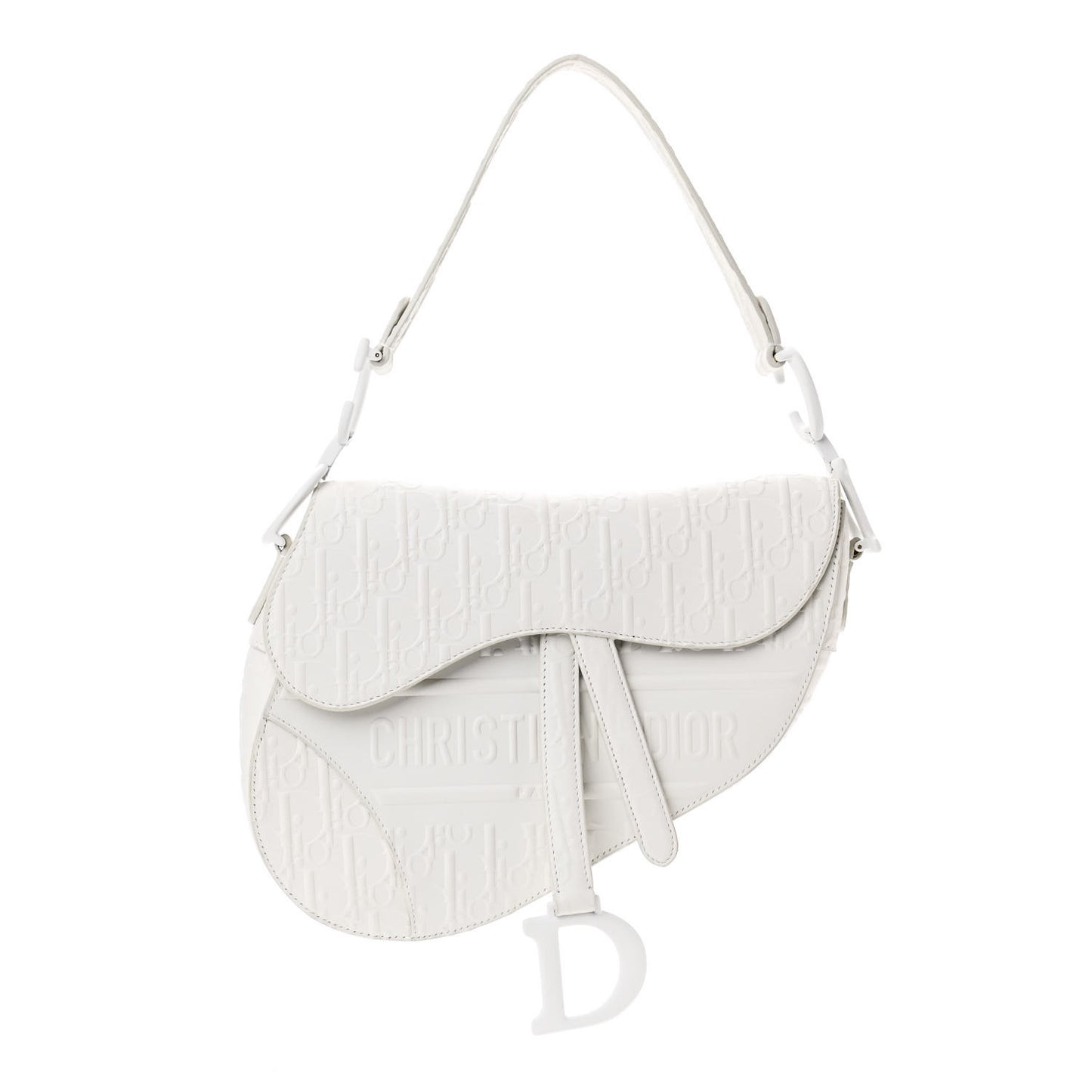 Calfskin Embossed Oblique Saddle Bag White