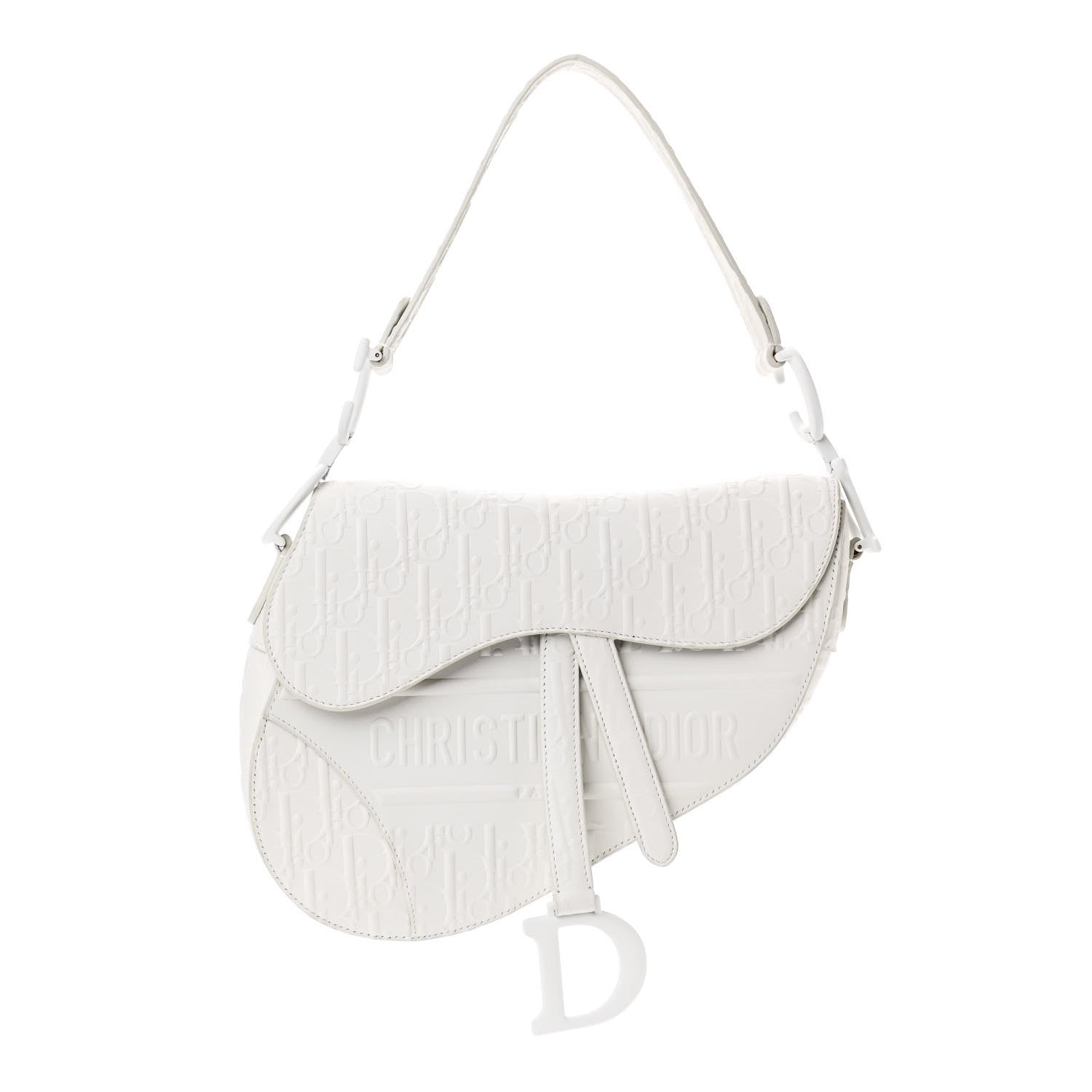 Christian Dior Calfskin Embossed Oblique Saddle Bag White 1 of 10