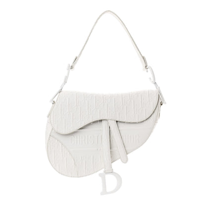 Christian Dior Calfskin Embossed Oblique Saddle Bag White 1 of 10