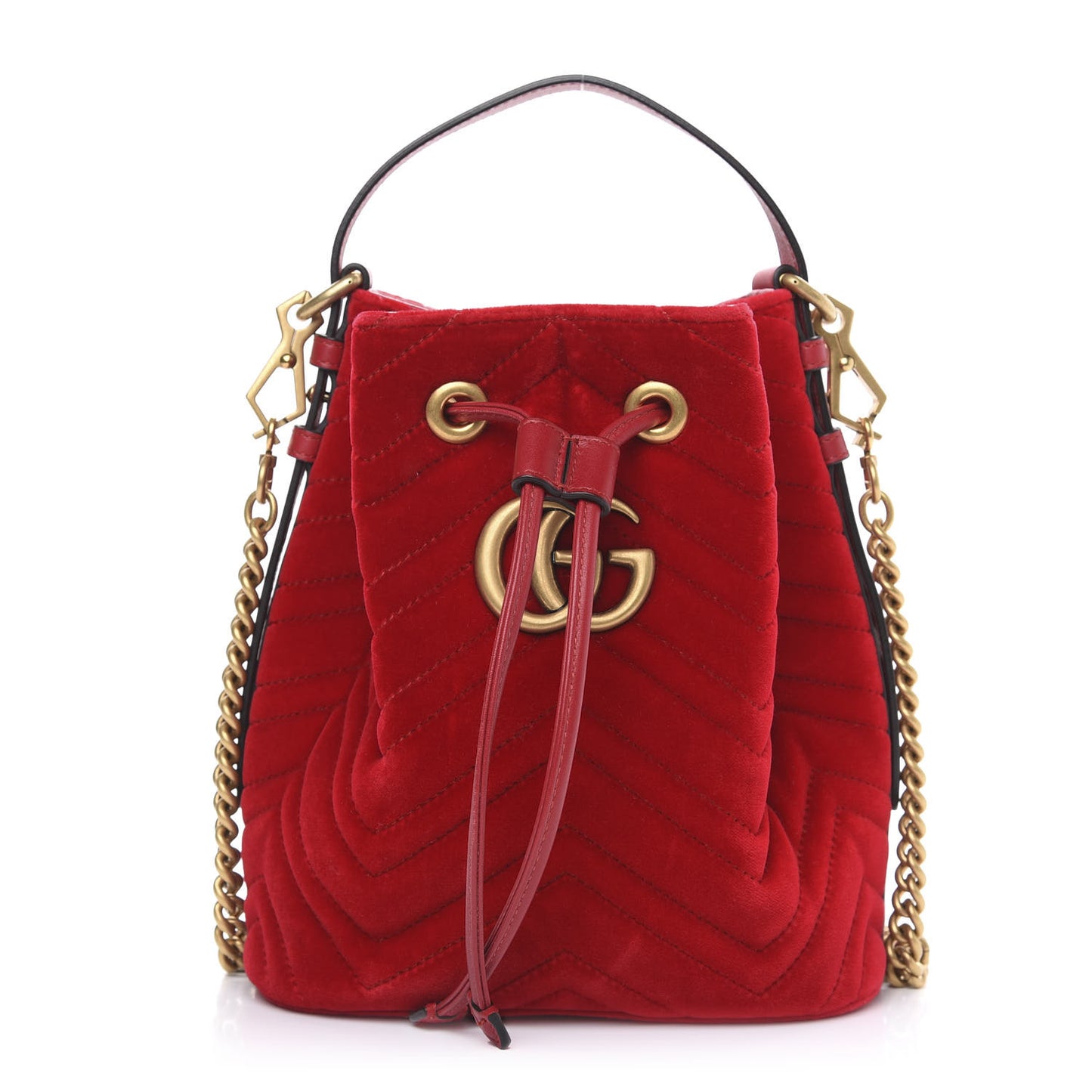 Velvet Matelasse GG Marmont Bucket Bag Hibiscus Red