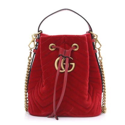 Gucci Velvet Matelasse GG Marmont Bucket Bag Hibiscus Red 1 of 11