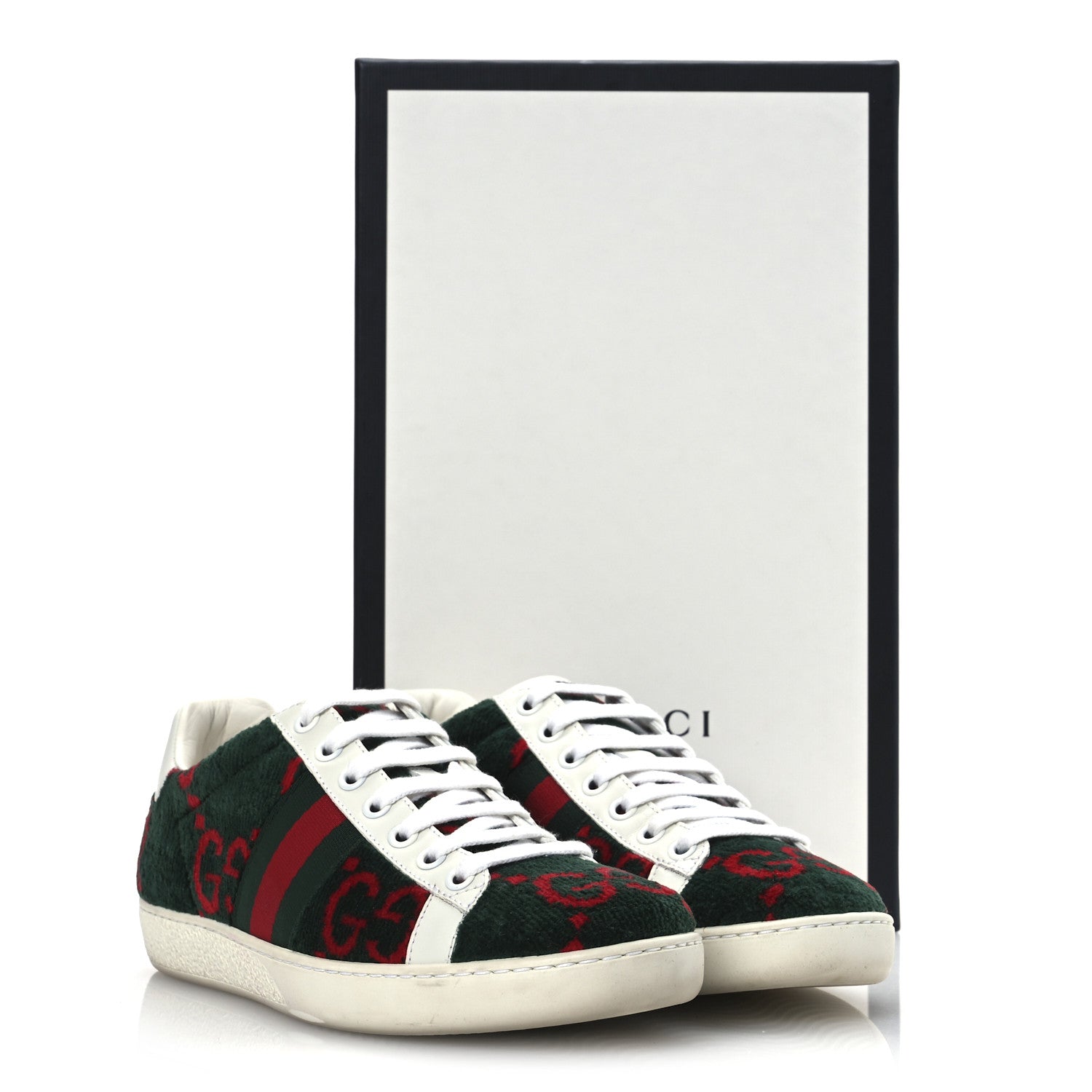 Gucci Terry Cloth GG Monogram Web Womens Ace Sneakers 36 Green Red 15 of 15