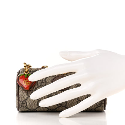 Gucci GG Supreme Monogram Strawberry Retro Interlocking G Barrel Coin Purse Beige Ebony 2 of 10