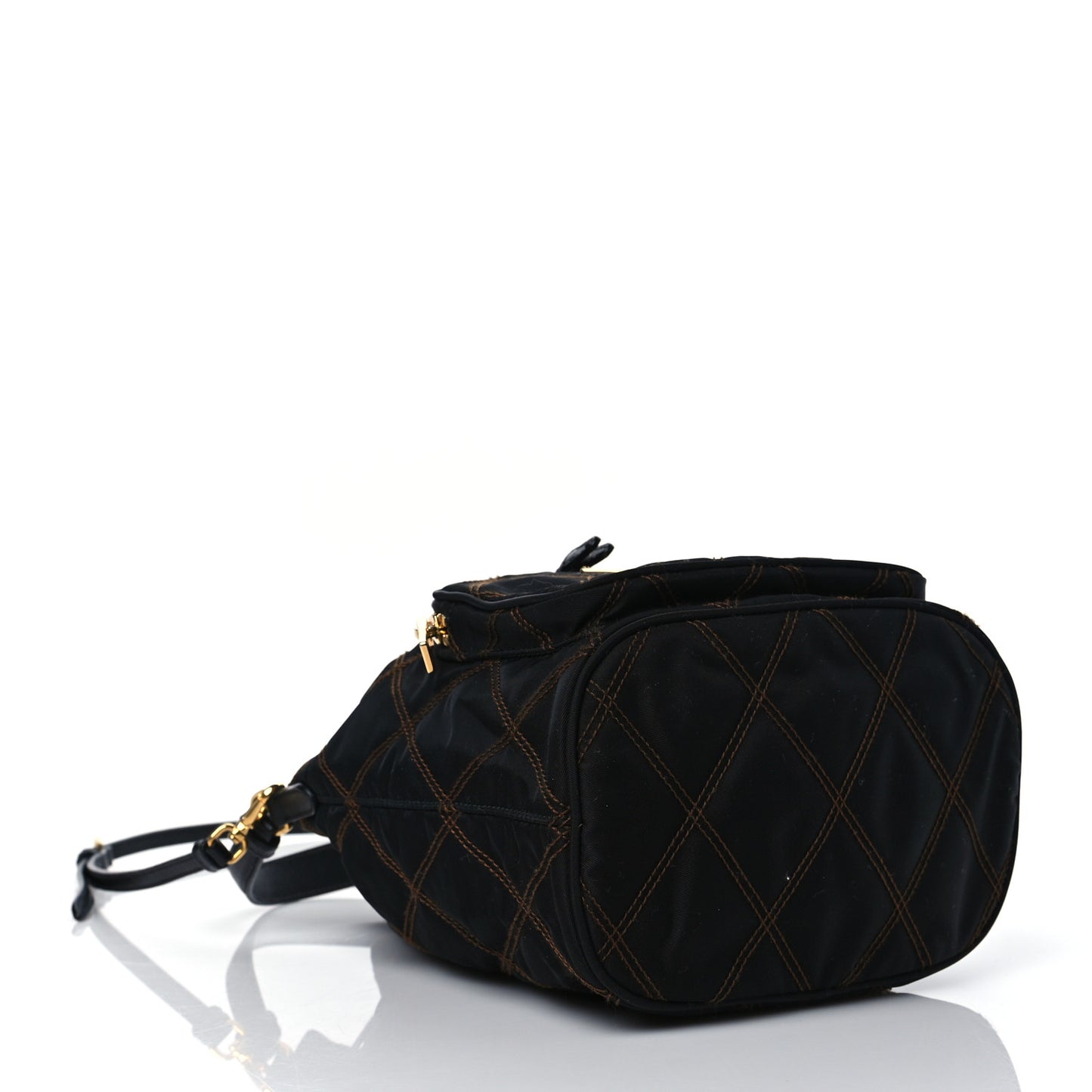 Saffiano Tessuto Nylon Impunturato Quilted Mini Bucket Crossbody Bag Black