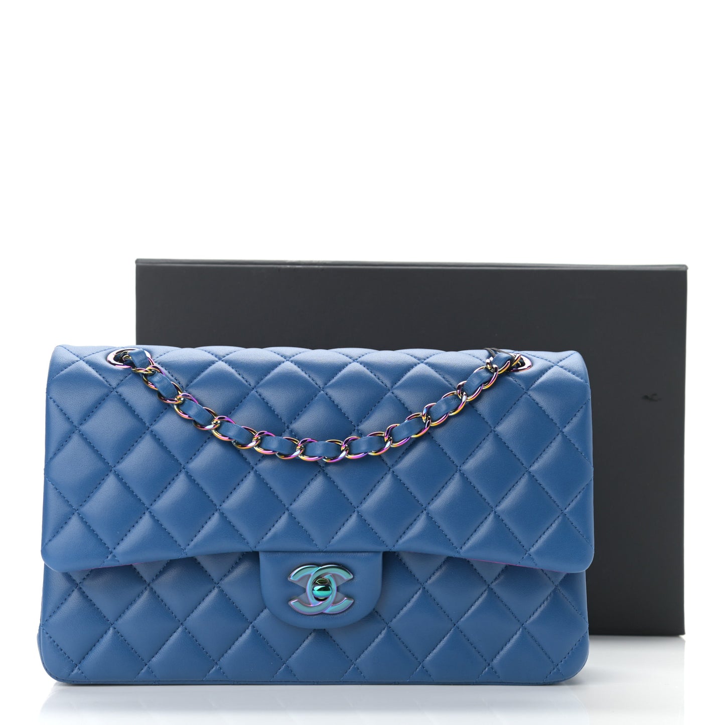 Lambskin Quilted Medium Double Flap Blue Pink