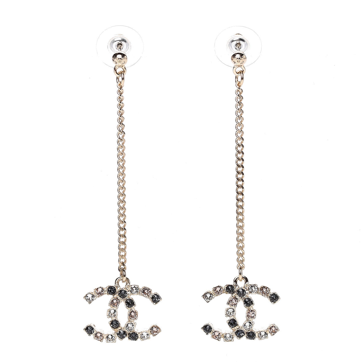 Crystal CC Drop Earrings Pink Grey Gold