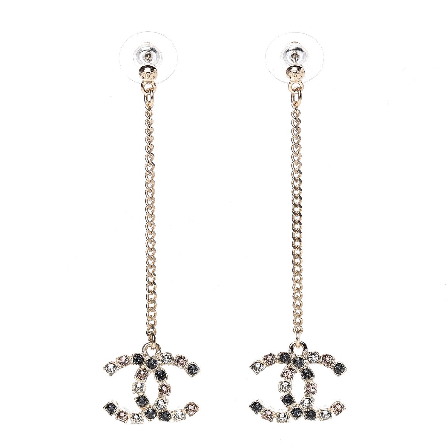 Chanel Crystal CC Drop Earrings Pink Grey Gold 1 of 4