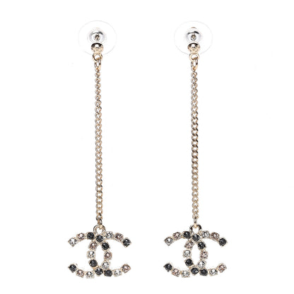 Chanel Crystal CC Drop Earrings Pink Grey Gold 1 of 4
