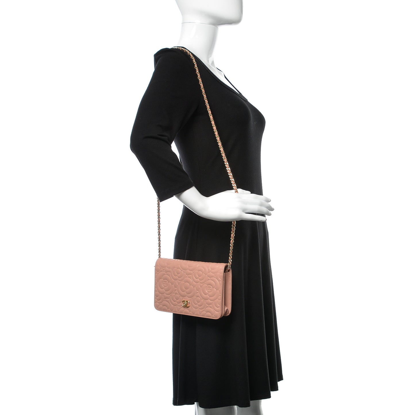 Caviar Camellia Embossed Wallet On Chain WOC Light Pink
