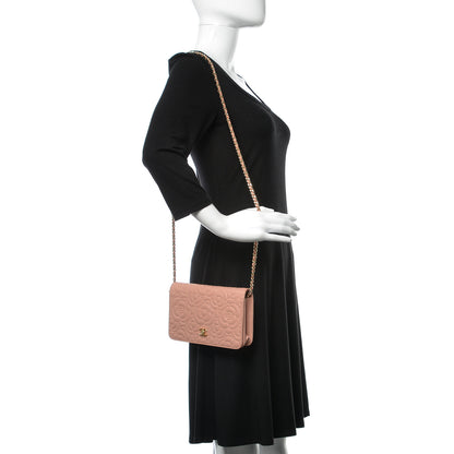 Chanel Caviar Camellia Embossed Wallet On Chain WOC Light Pink 2 of 12