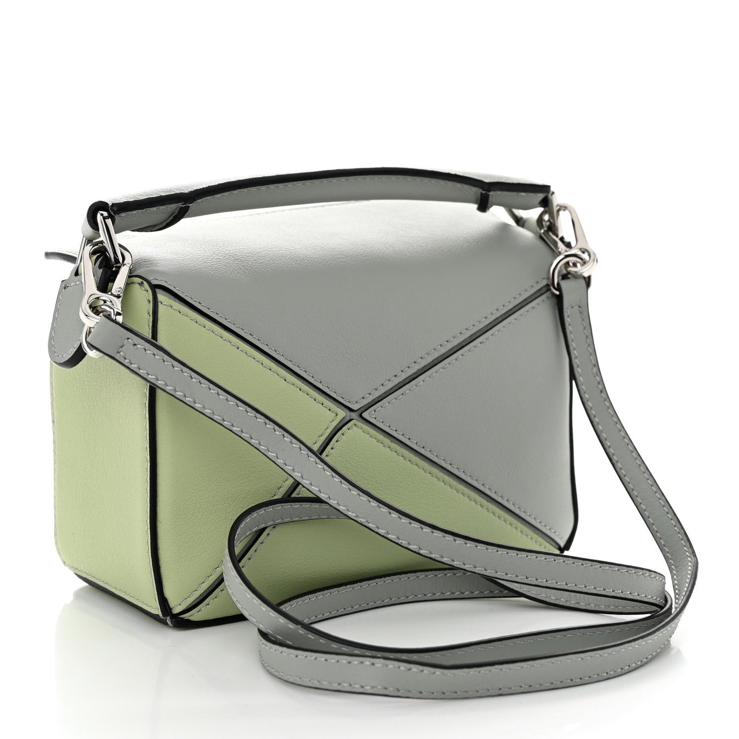 Calfskin Mini Puzzle Bag Ash Grey Light Celadon