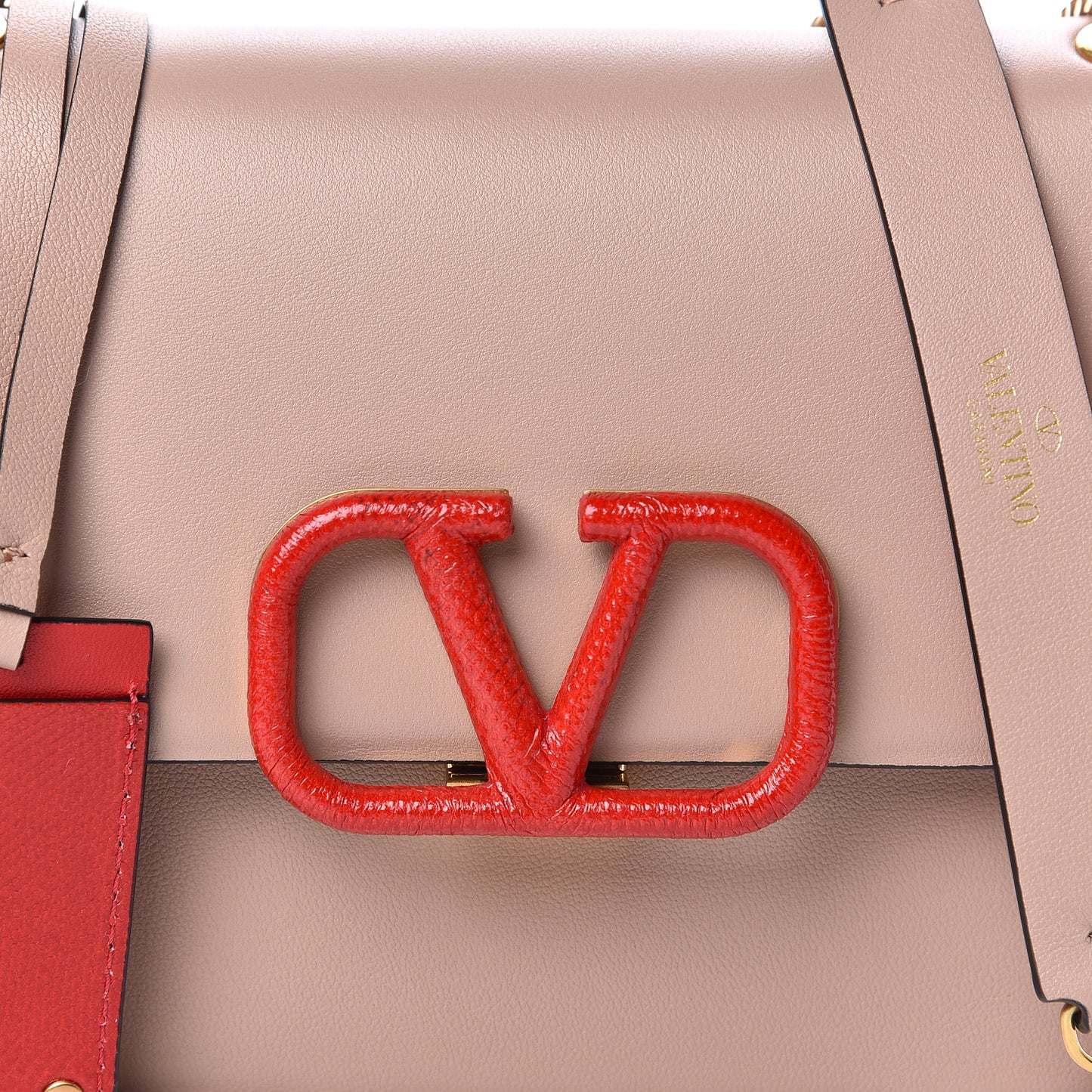 Smooth Calfskin Small VLock Shoulder Bag Poudre Rouge Pur