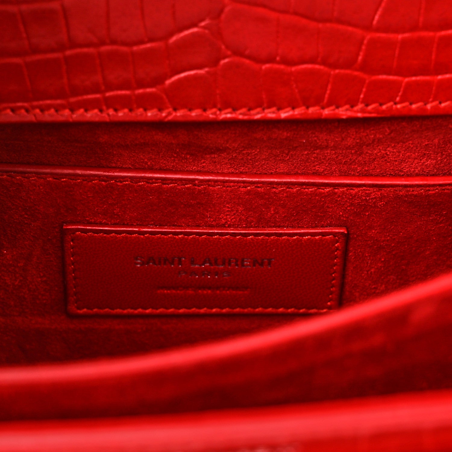 Saint Laurent Calfskin Crocodile Embossed Medium Monogram Sunset Rouge Eros 7 of 10