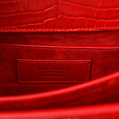 Saint Laurent Calfskin Crocodile Embossed Medium Monogram Sunset Rouge Eros 7 of 10