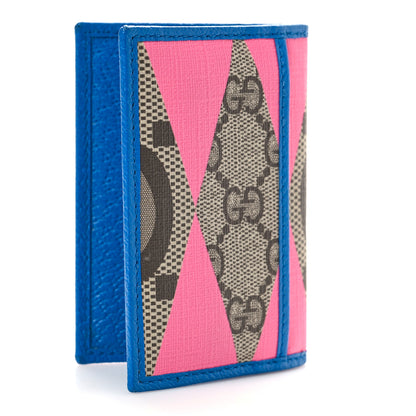Gucci GG Supreme Monogram Textured Dollar Calfskin Rhombus Print Card Case Beige Ebony Pink 3 of 9