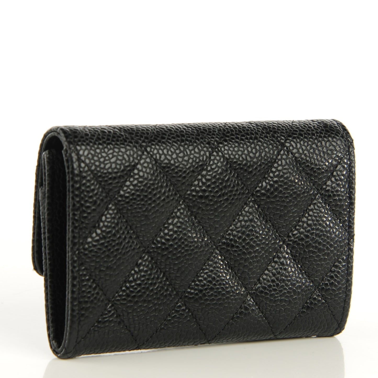 Caviar Quilted Flap Card Holder Black