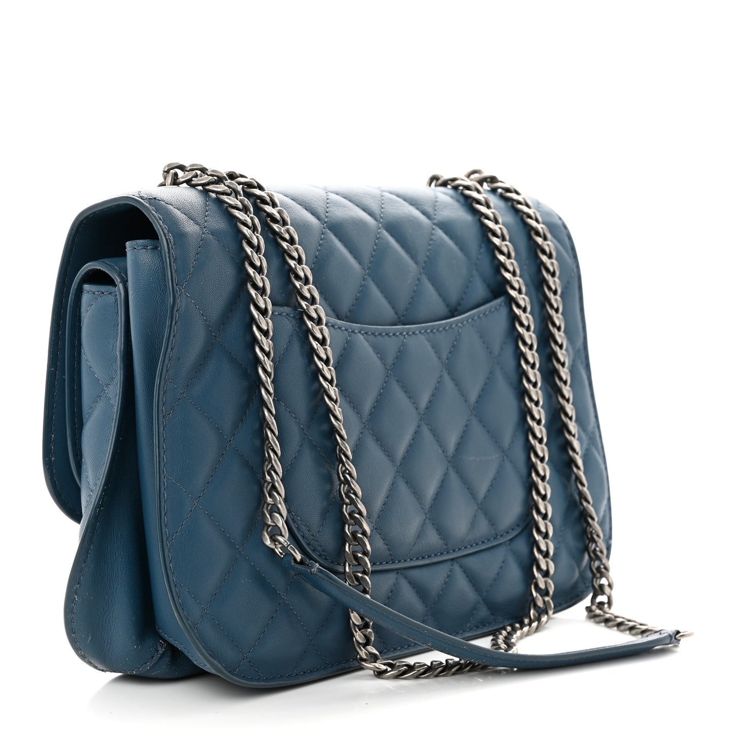 Lambskin Quilted Large Natural CC Flap Navy