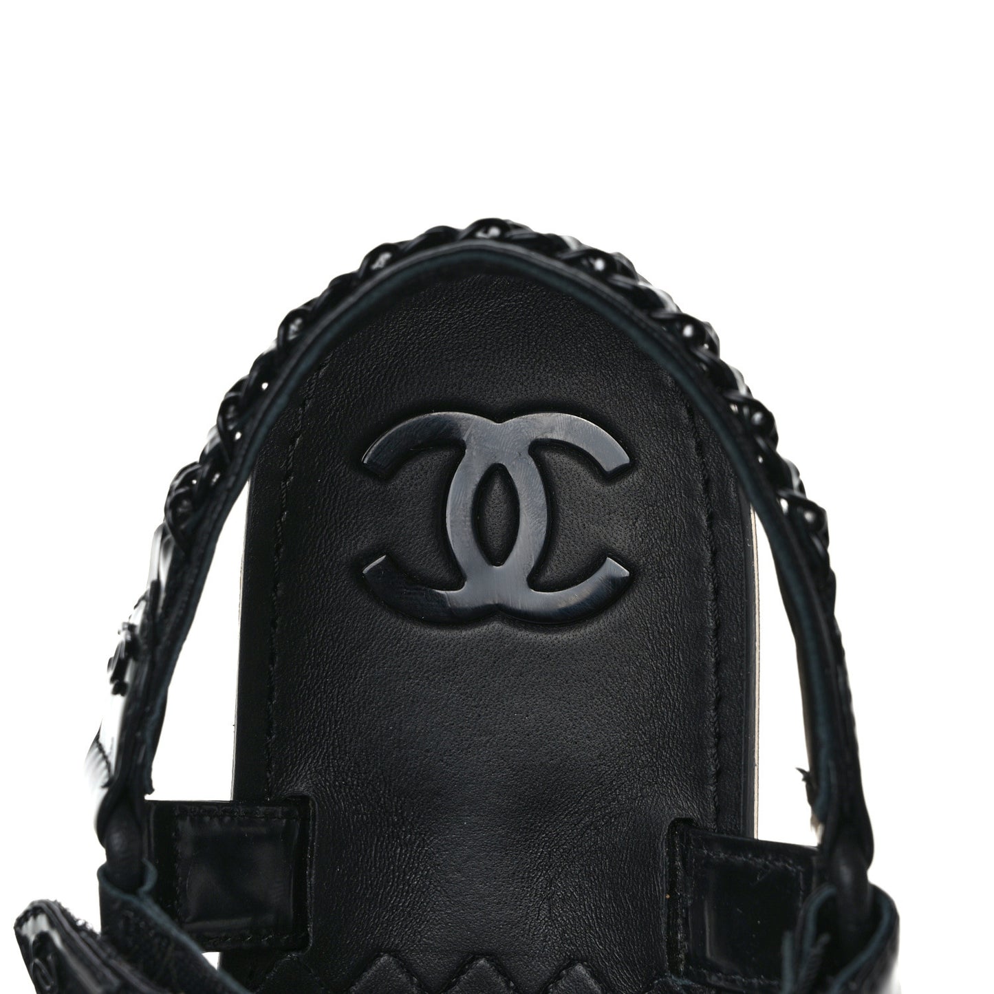 Laminated Goatskin Chain Sandals 40 Black