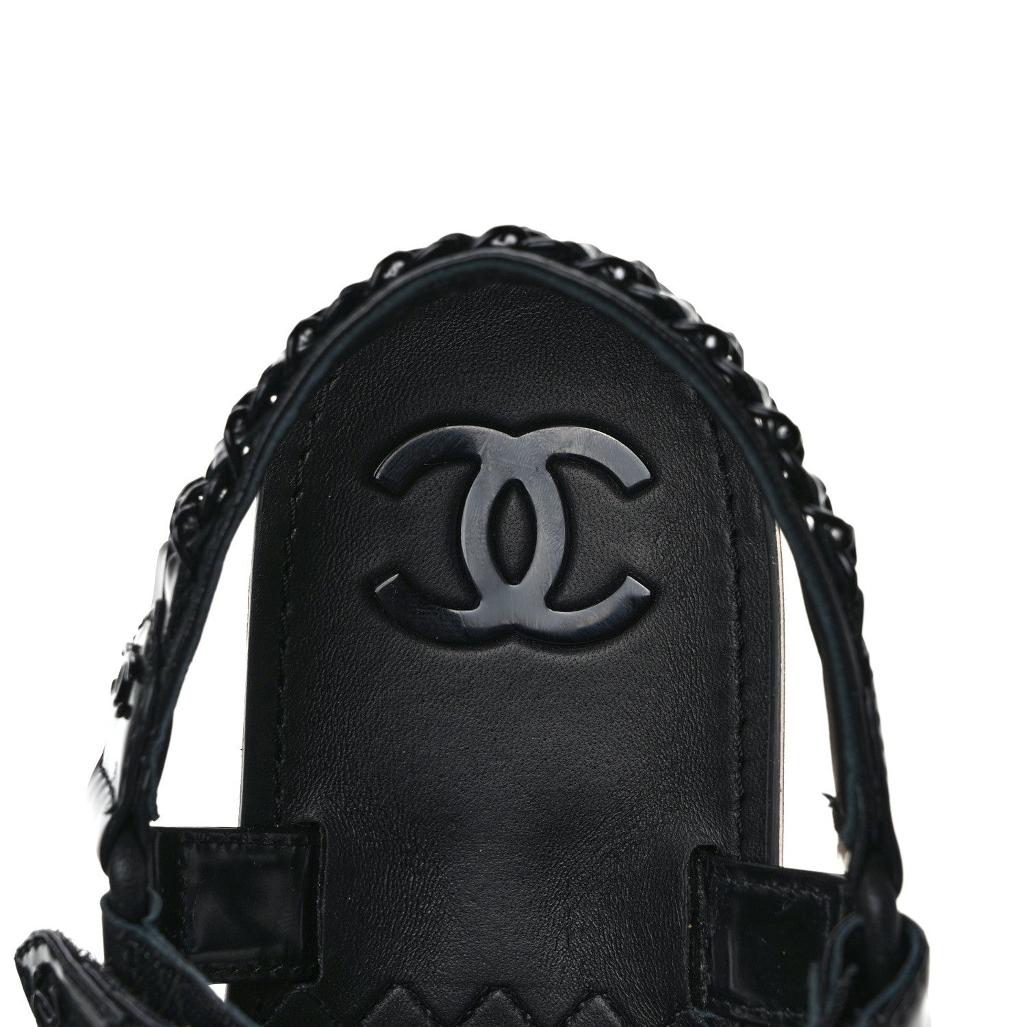 Chanel Laminated Goatskin Chain Sandals 40 Black 7 of 9