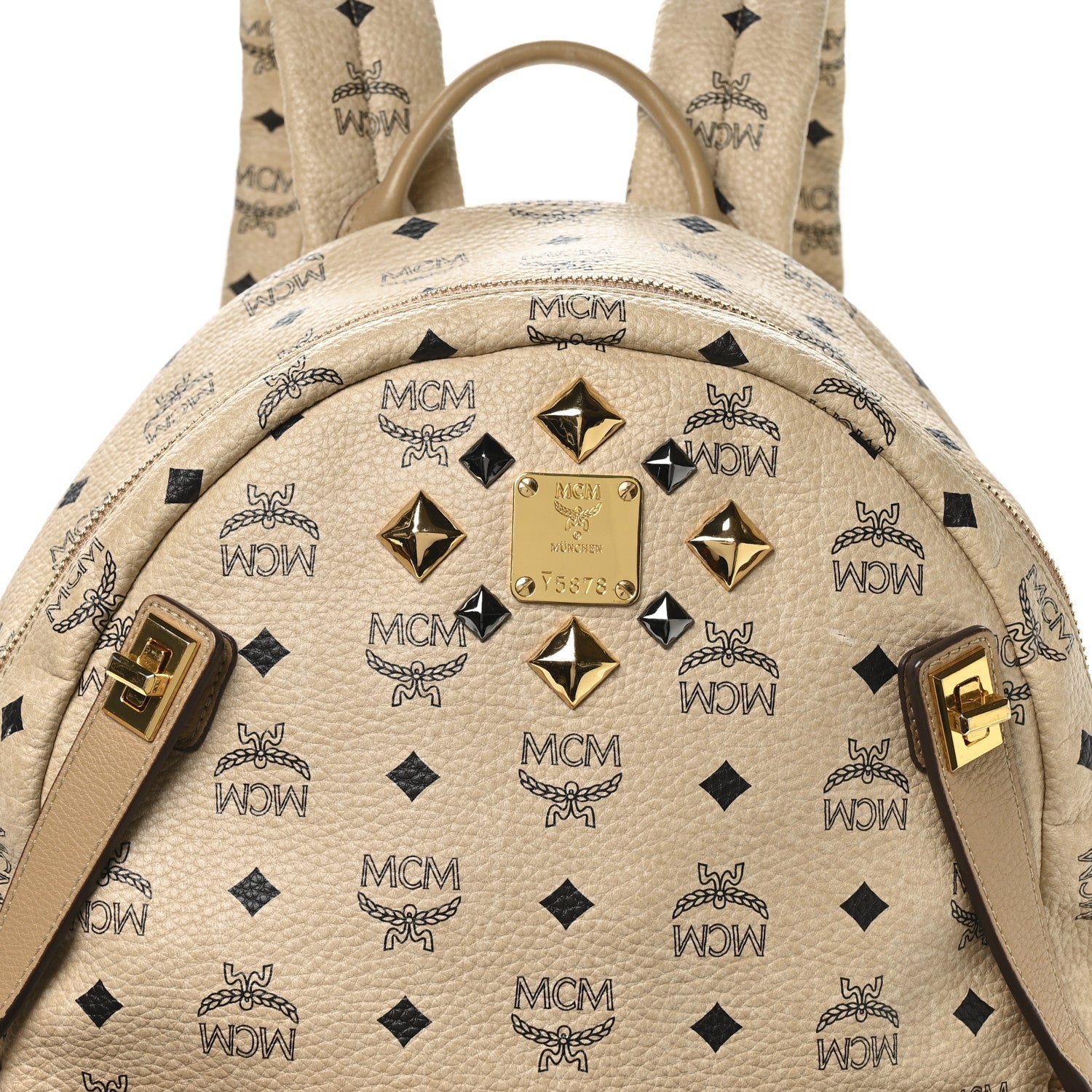MCM Visetos Studded Medium Dual Stark Backpack Beige 8 of 10