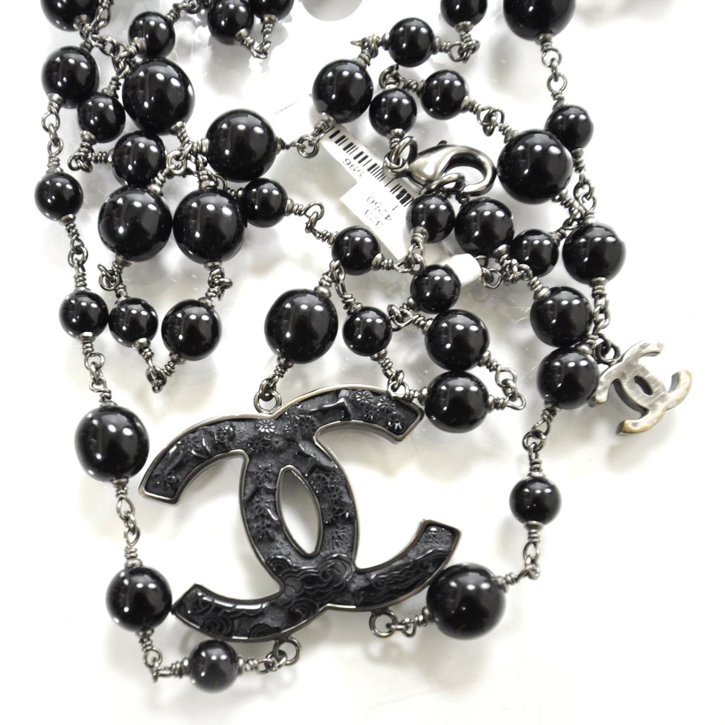Long Beaded CC Necklace Black