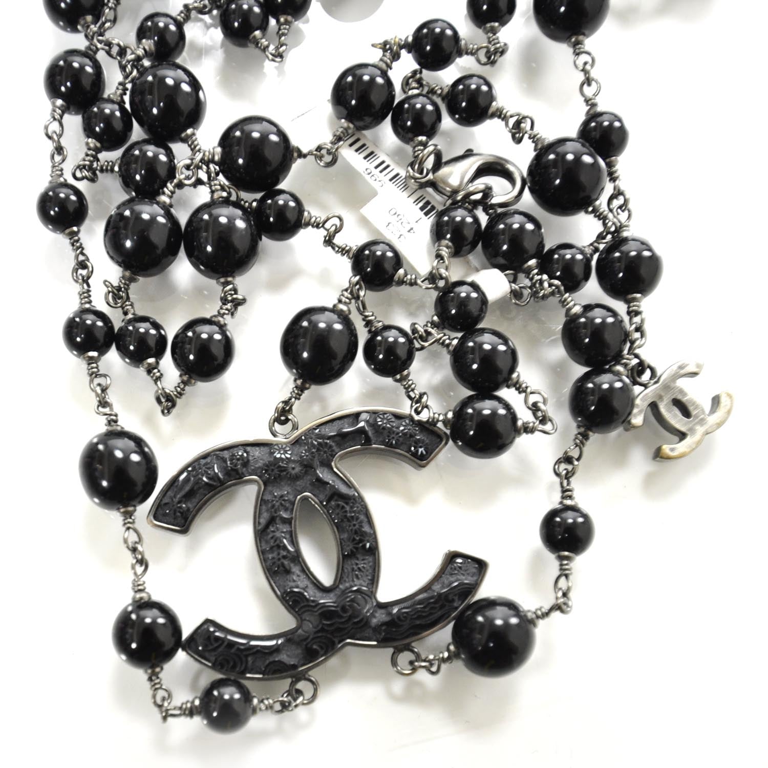Chanel Long Beaded CC Necklace Black 4 of 4