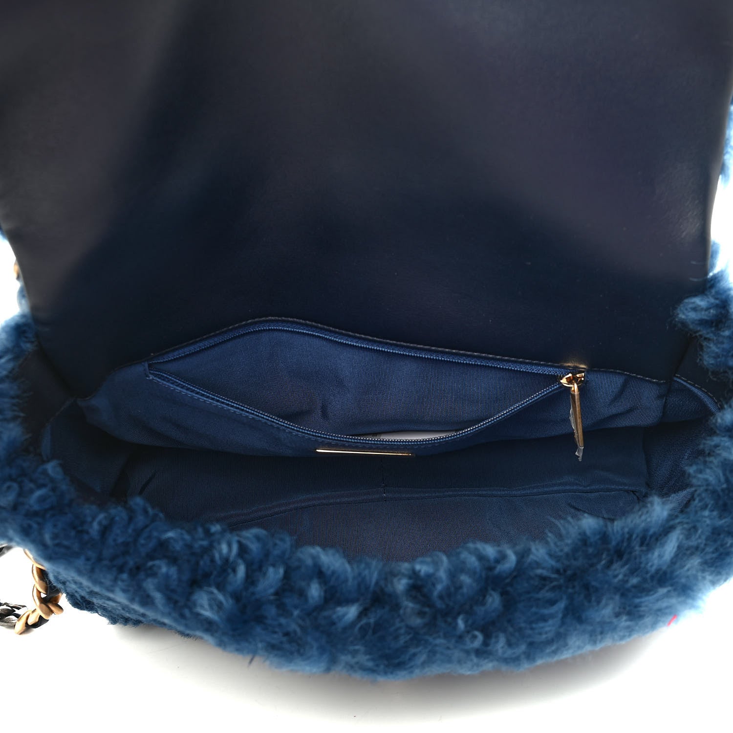 Chanel Shearling Sheepskin Large Chanel 19 Flap Blue 5 of 9