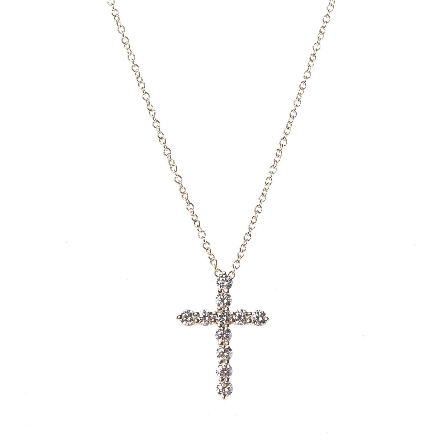 18K Yellow Gold Diamond Small Cross Pendant Necklace