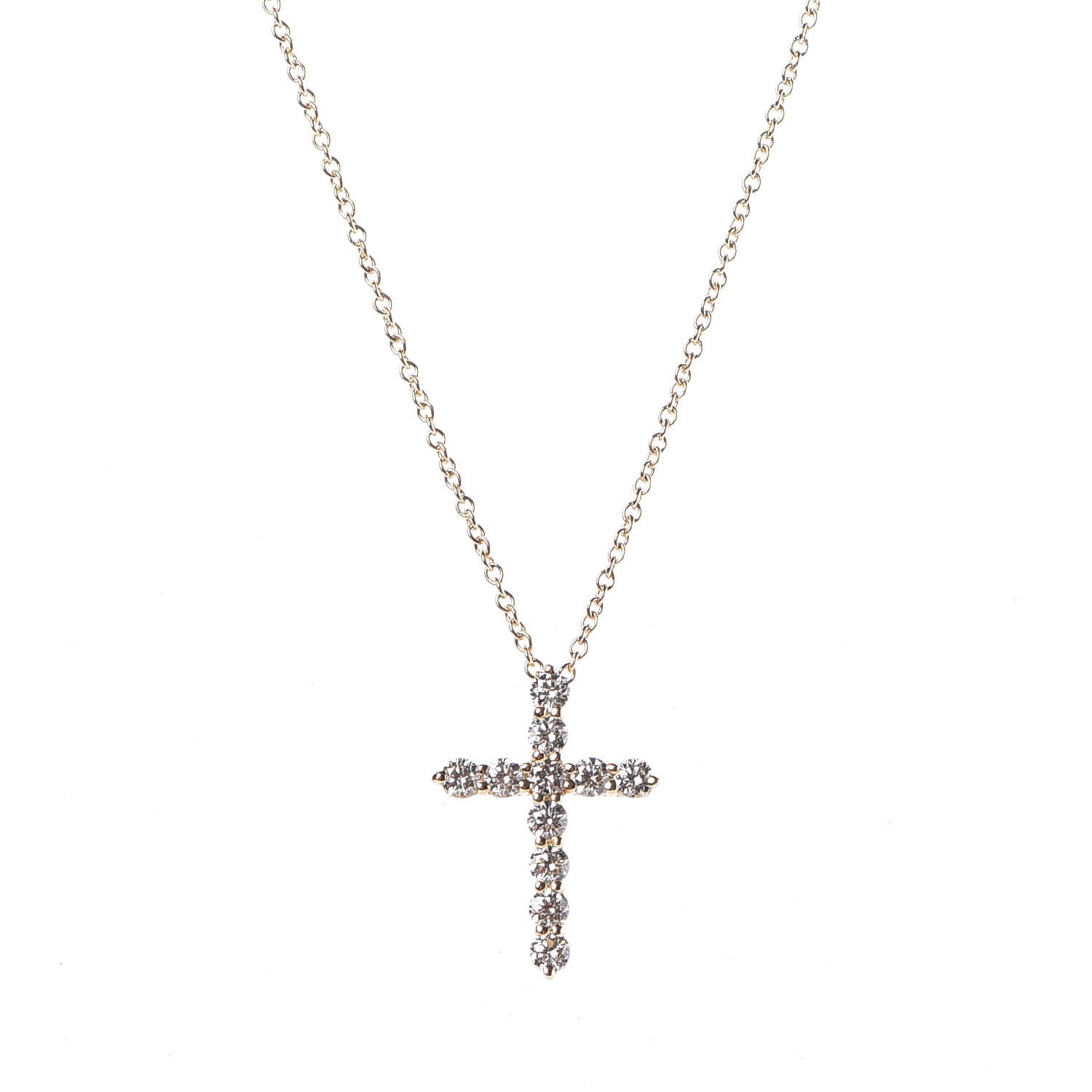 Tiffany 18K Yellow Gold Diamond Small Cross Pendant Necklace 3 of 7