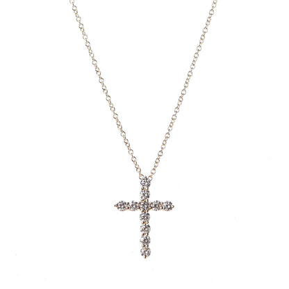 Tiffany 18K Yellow Gold Diamond Small Cross Pendant Necklace 3 of 7