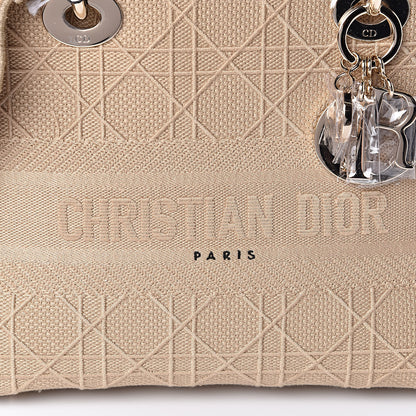 Christian Dior Canvas Embroidered Medium Lady D-Lite Beige 9 of 10