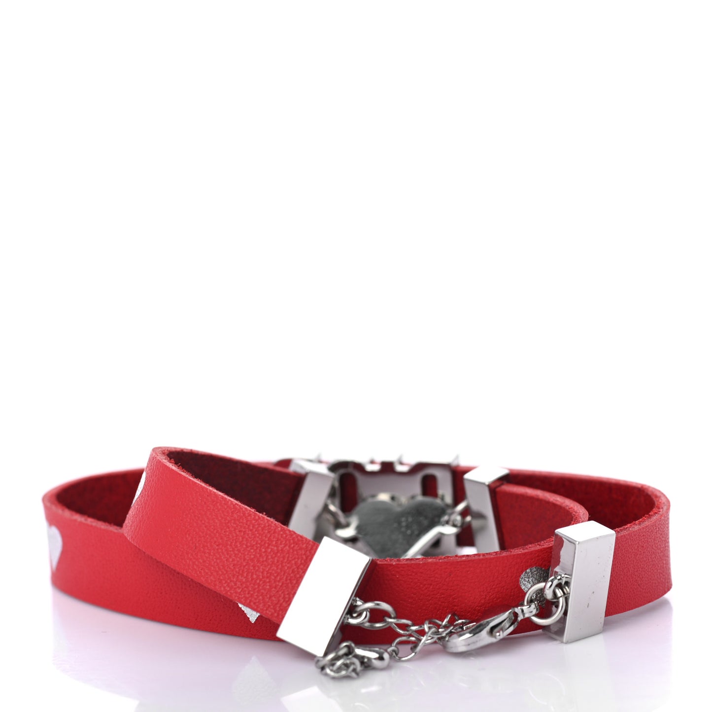 Calfskin Dior Heart Double Bracelet Red