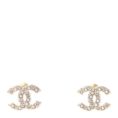 Chanel Pearl Crystal CC Earrings Light Gold 1 of 6