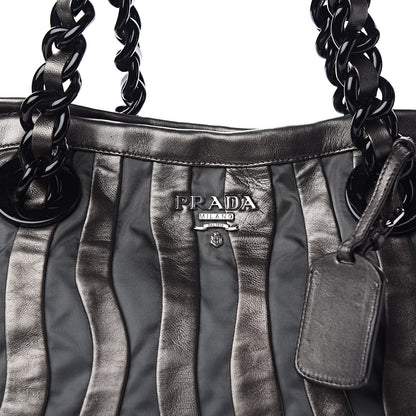 Prada Metallic Nappa Tessuto Nylon Mordore Stripes Tote Grey 10 of 10