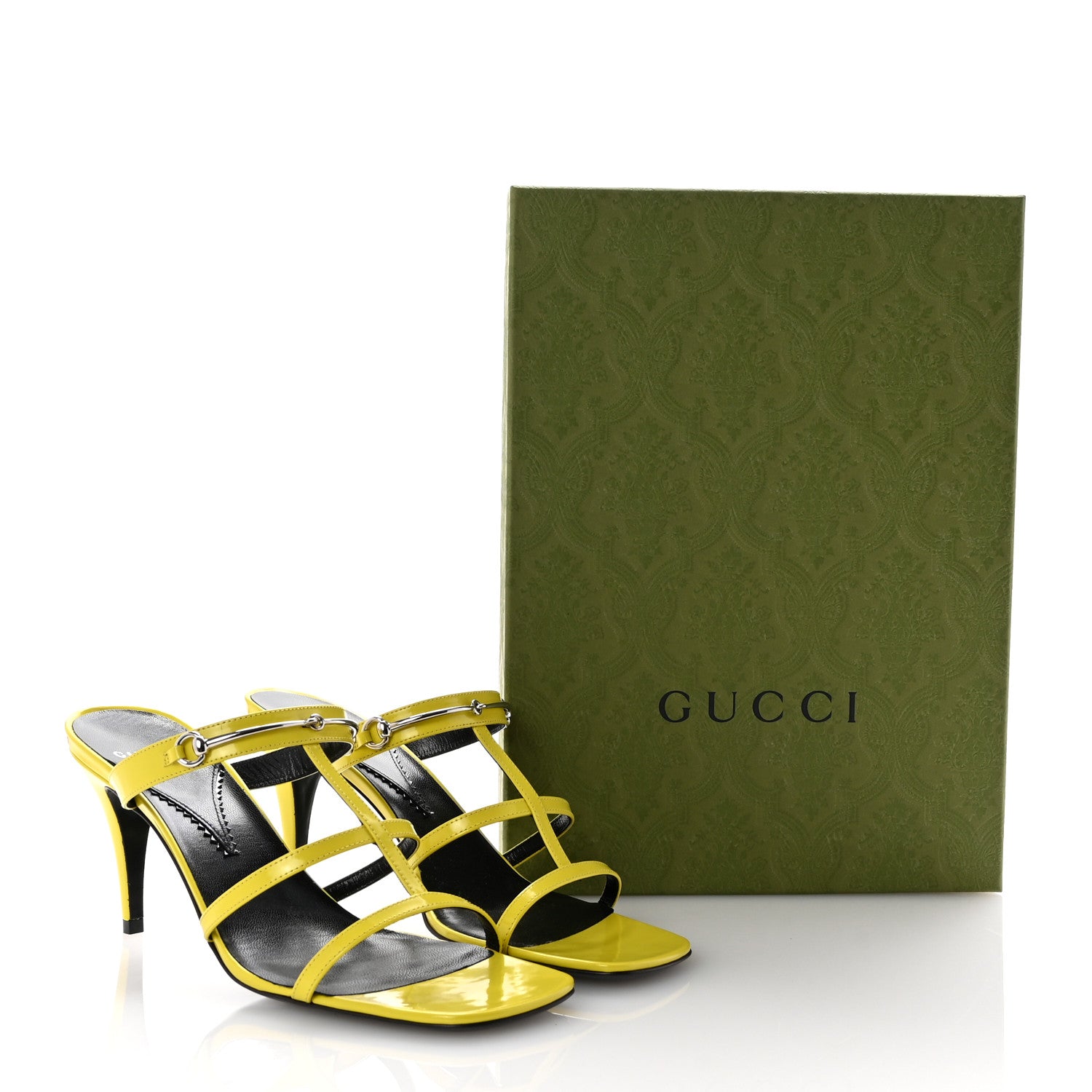 Gucci Patent Calfskin Horsebit Divine 75mm Slide Sandals 39.5 Acid Lime 9 of 9