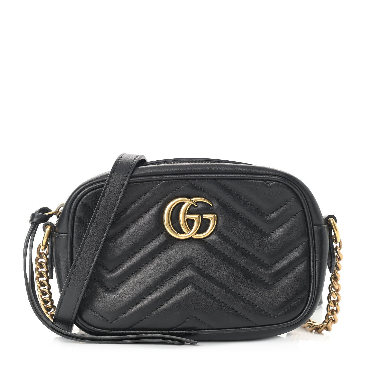 Gucci Calfskin Matelasse Mini GG Marmont Chain Shoulder Bag Black 1 of 14