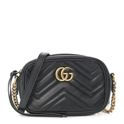 Gucci Calfskin Matelasse Mini GG Marmont Chain Shoulder Bag Black 1 of 14