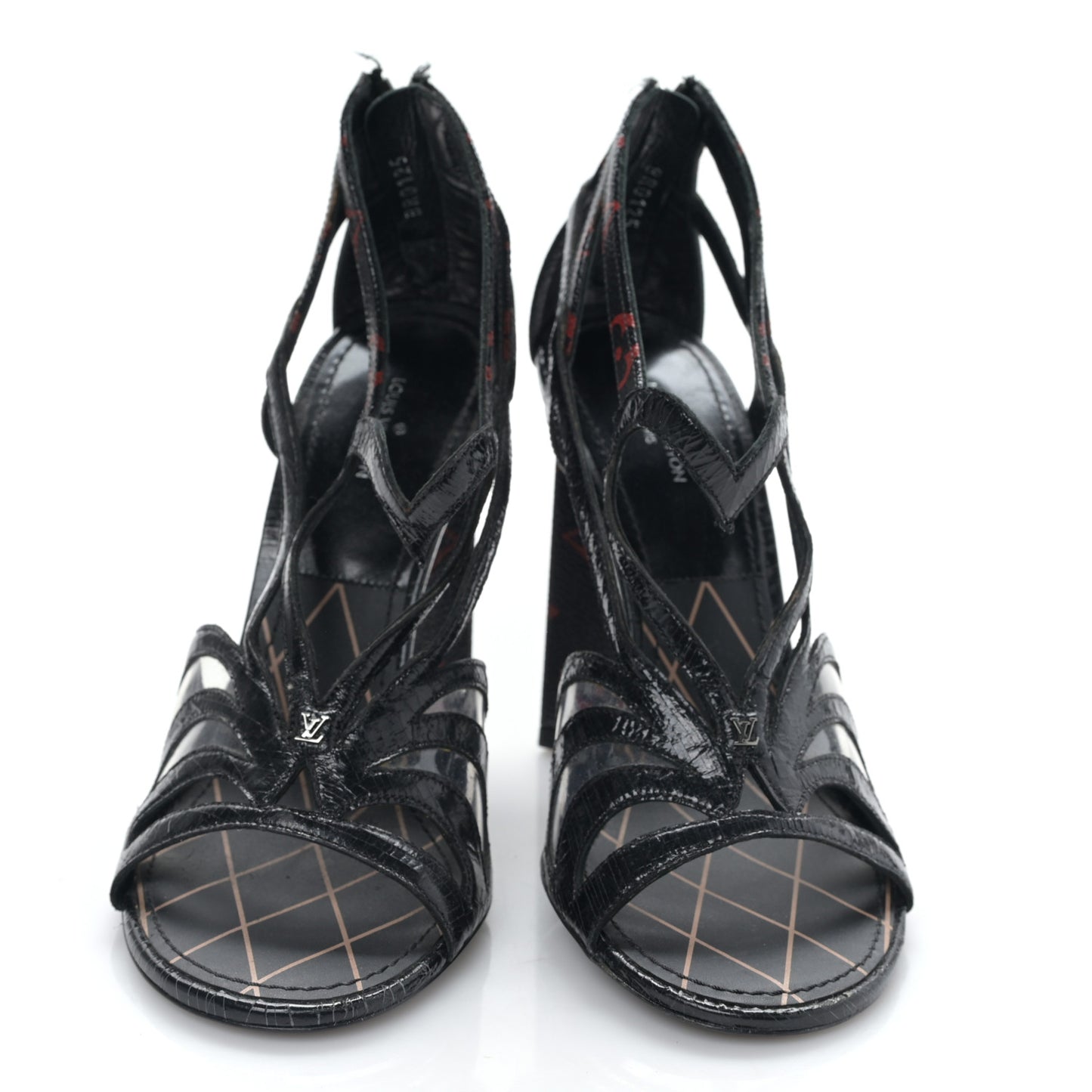 Monogram Infrarouge Glazed Calfskin Queen Of Hearts Sandal Pumps 37 Black